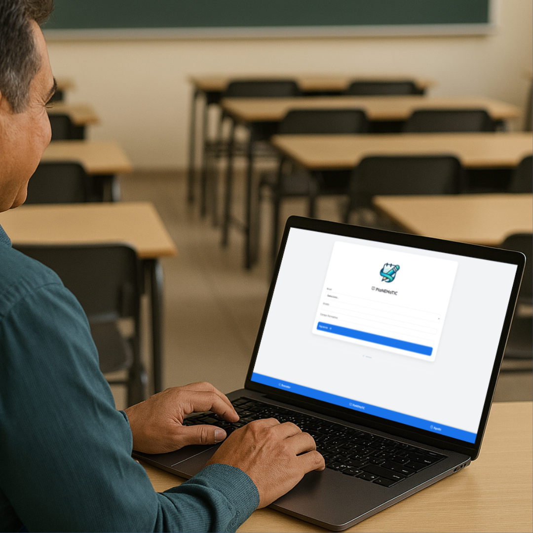 Docente usando una laptop